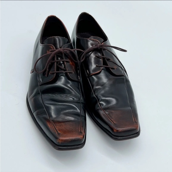 Paul Smith Dark Brown Leather Square Toe Lace Up Brogue Dress Shoes UK Size 9 - Picture 4 of 10